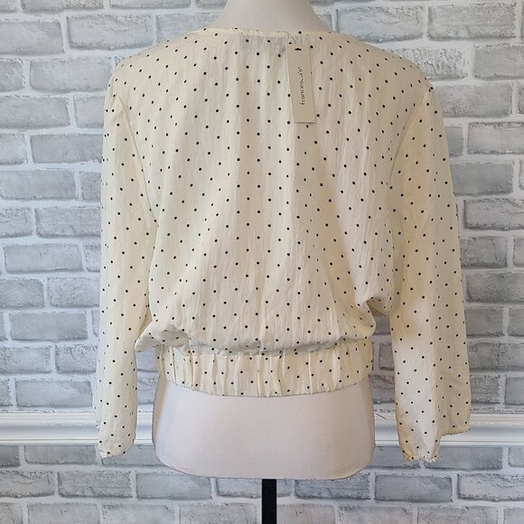 Francesca’s Ivory Black Dot Cropped Balloon Sleeve Blouse XL NWT Cottage - Picture 2 of 6